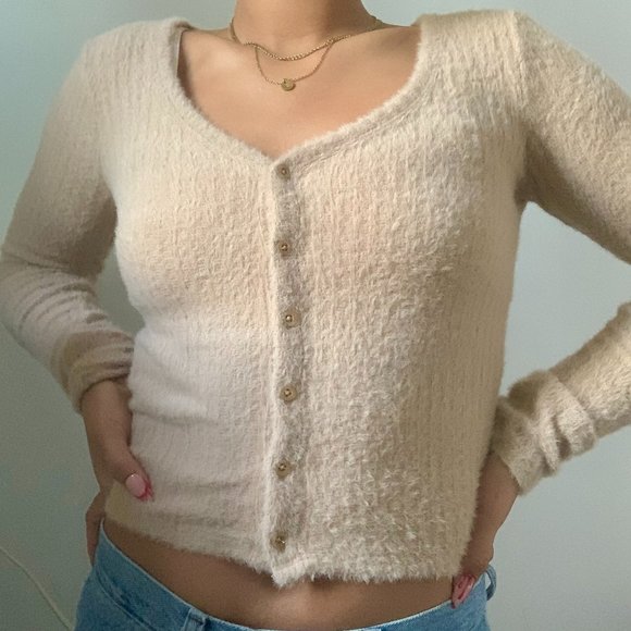 Hollister Y2K Tan Beige Soft Button Up Cardigan - Picture 3 of 11
